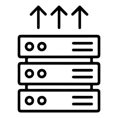 Üst üste üç ok ve üst üste dizilmiş üç sunucunun basit bir çizgisi çizimi.