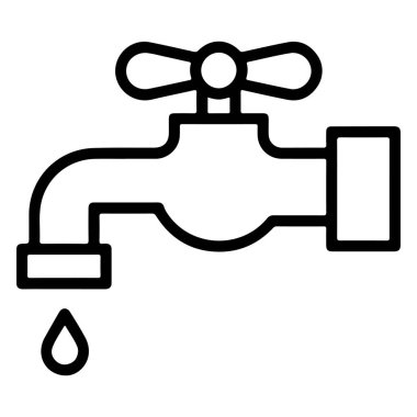 Minimalist bir çizgi, tek damla suyu dökülen bir musluğu betimler..