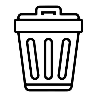 Kapağı ve dekoltesi olan bir çöp kutusunu temsil eden siyah ve beyaz çizgi simgesi.
