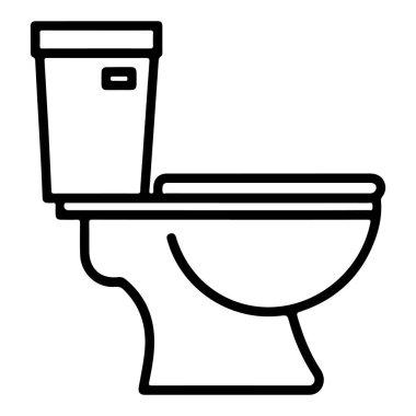 Tankı ve kasesi açıkça tasvir edilmiş standart bir tuvaletin minimalist siyah beyaz çizgisi..