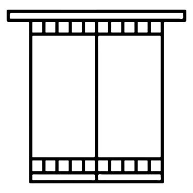 İki boş kareye bölünmüş bir film şeridinin minimalist siyah beyaz çizimi.