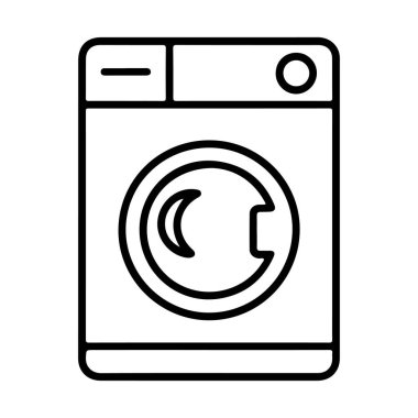 Önden yüklenen çamaşır makinesinin minimalist siyah beyaz çizgisi..