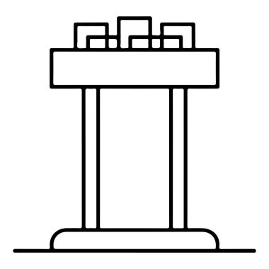 Bir platform ve üç dikdörtgen bloklu bir podyumun minimalist çizimi.