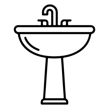 Geleneksel kaidesel lavabonun minimalist siyah beyaz çizimi.