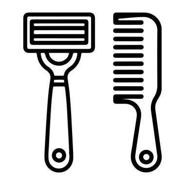 Traş bıçağı ve tarağın, kişisel ilgiyi sembolize eden minimalist siyah beyaz çizimi..