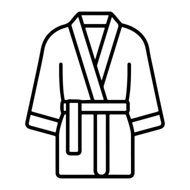 Klasik beyaz bornozun minimalist çizimi, beline kemer geçirilmiş..