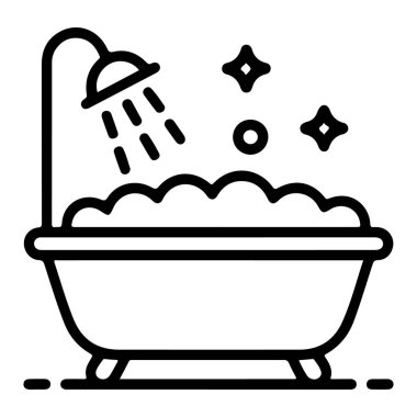 Duş başlıklı, köpüklü bir küvetin basit bir sanat simgesi..