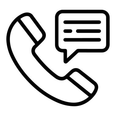 Bir telefon görüşmesi ve mesaj alışverişini temsil eden basit bir siyah beyaz çizgi resim simgesi.
