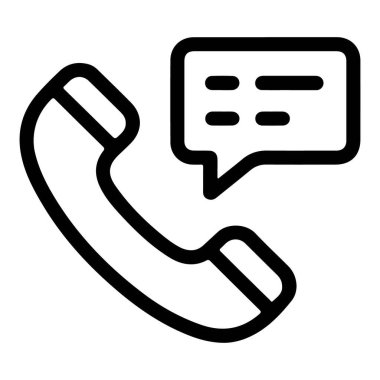 Bir telefon konuşmasını, konuşmayı veya mesajı temsil eden basit bir çizgi çizimi simgesi.