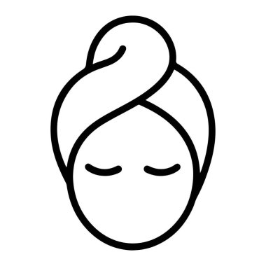 Minimalist siyah beyaz çizgili sakin bir yüz gözleri kapalı ve saçlarına bir havlu sarılı..