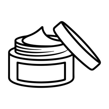 Üzerinde boş etiket ve kapağı olan açık bir krema kavanozunun basit bir çizimi.