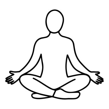 Bir minimalist çizgi bir insanı çapraz bacaklı meditasyon duruşu içinde tasvir eder..