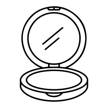 Açık makyaj aynası ve pudrasının minimalist siyah beyaz çizimi.