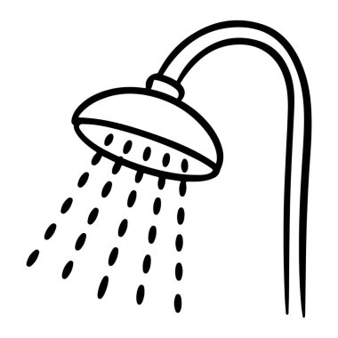 Bir minimalist siyah beyaz taslak aşağı akan bir duş başlığı.
