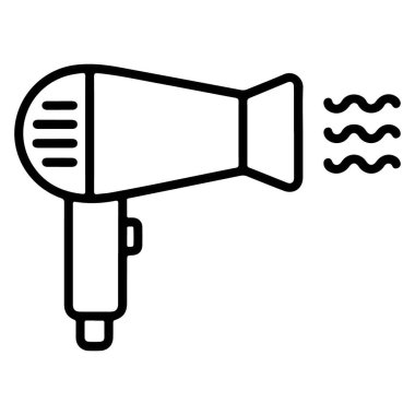 Bir saç kurutma makinesinin minimalist siyah beyaz çizgisi. Isıyı temsil eden dalgalı çizgiler..