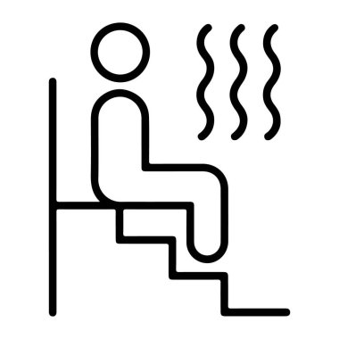 Buharlı bir saunada sıralı banklarda oturan bir insanı tasvir eden minimalist bir taslak..