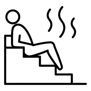 Saunada buharla yükselen bir insanı tasvir eden minimalist bir çizgi.