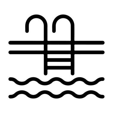 Yüzme havuzunun altında dalgalı su bulunan merdiveninin minimalist çizgisi..