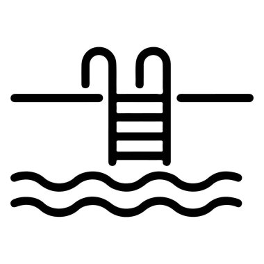 Dalgalı sudan çıkan bir bilardo merdivenini temsil eden minimalist siyah beyaz bir simge..