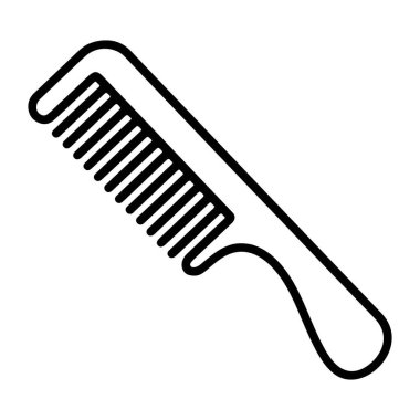 Standart bir saç tarağının minimalist siyah beyaz çizimi.