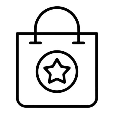 Dairesel amblemde bir yıldız sembolü bulunan bir alışveriş çantasının basit bir sanat simgesi.