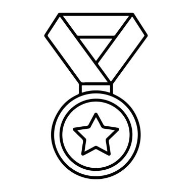 Minimalist siyah beyaz çizim içinde bir yıldız olan bir madalyanın ana hatları.