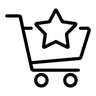 Bir yıldızın yer aldığı basit bir alışveriş arabasının taslak simgesi, favorileri ya da özelleştirilmiş nesneleri simgeliyor.