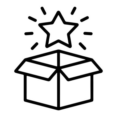 İçinden parlak bir yıldızın çıktığı açık bir kutunun basit bir çizgi çizimi.