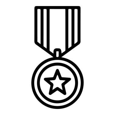 Çizgili bir kurdele ile asılmış dairesel bir madalyonun minimalist ana hatları..