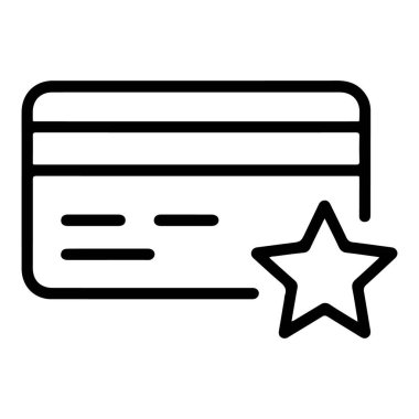 Bir kredi kartının basit bir çizgisi sanat simgesi. Üzerinde bir yıldız sembolü var. Ödülleri veya faydaları gösteriyor..