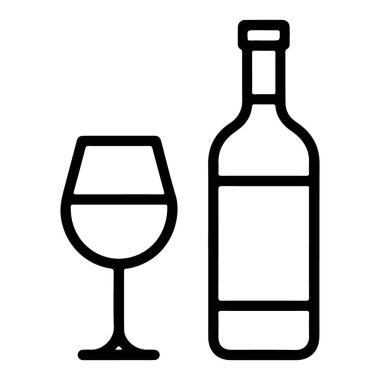 Şarap şişesi ve şarap kadehinin basit bir çizgisi..