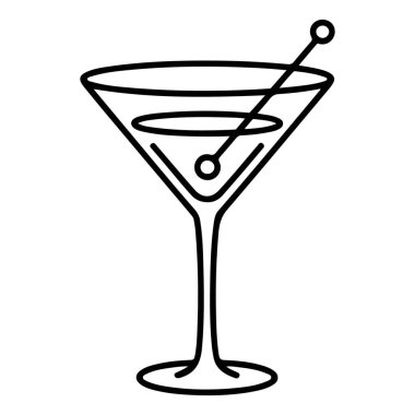 Klasik bir martini bardağının zeytinli bir içkiyi tutarken çizdiği minimalist bir çizgi..