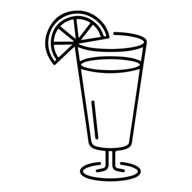 İçecekle doldurulmuş ve limon dilimiyle süslenmiş uzun, saplı bir bardağın minimalist çizimi..