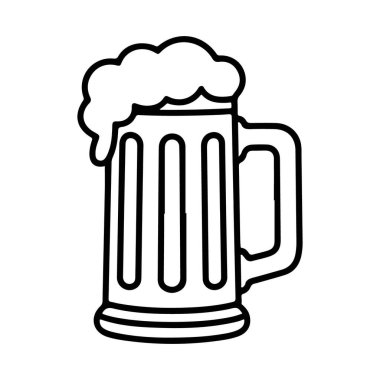 Köpüklü kafayla dolup taşan uzun bir bira bardağının el çizimi, siyah ve beyaz taslağı..