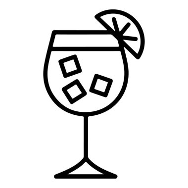 Minimalist bir çizgi, buz küpleri ve limon dilimleriyle dolu bir bardak tasvir ediyor..