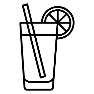 Limon dilimi ve pipetle süslenmiş, içecekle dolu uzun bir bardağın minimalist çizimi..