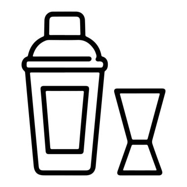 Bir kokteyl karıştırıcısının minimalist çizimi ve içkileri karıştırmak için çift taraflı bir jigger..