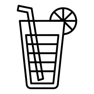 Limon dilimi ve pipetle süslenmiş, içecekle dolu uzun bir bardağın minimalist çizimi..