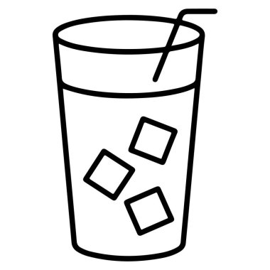 Buz küpleri ve pipetli ferahlatıcı bir içeceğin el yapımı minimalist bir çizimi..
