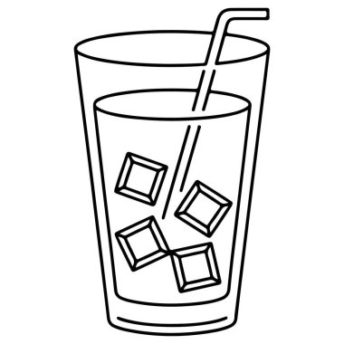 Buz küpleri ve pipetle dolu uzun bir bardağın minimalist çizgisi..