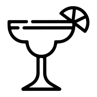 Limonlu bir margarita bardağının minimalist siyah beyaz çizgisi..