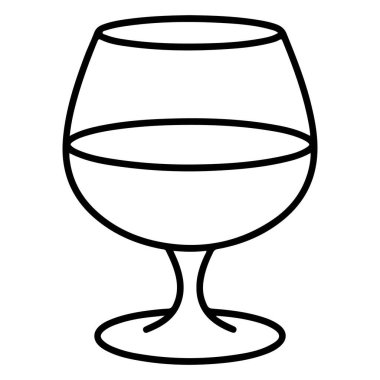 Minimalist siyah-beyaz çizgili, içinde içki bulunan bir brendi bardağının sanat tasviri..