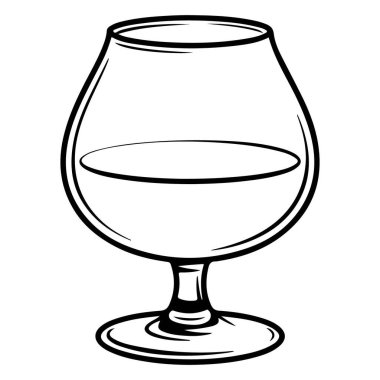 Açık renkli bir sıvıyla dolu bir bardağın basit siyah beyaz çizgisi..