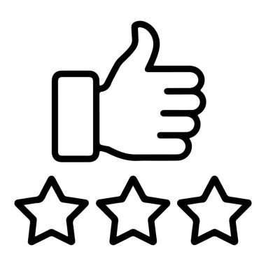 Üç yıldızın üzerindeki bir jesti tasvir eden basit bir çizgi sanat simgesi, onay anlamına gelir..