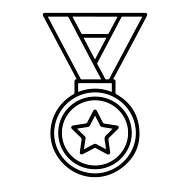 İçinde bir yıldız olan bir madalyanın minimalist çizimi, bir kurdeleye asılmış..