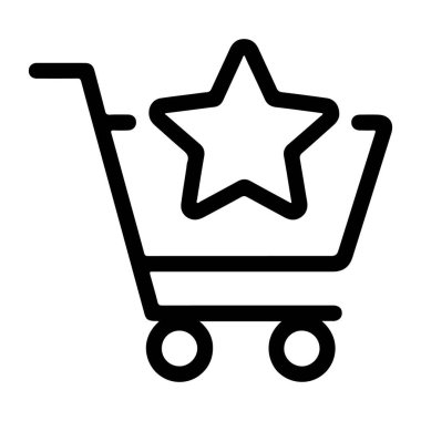 Belirgin bir yıldız sembolü içeren basit bir alışveriş arabası çizimi..