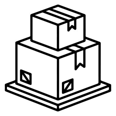 Bir paletin üzerine istiflenmiş iki karton kutuyu gösteren basit bir çizgi çizimi simgesi.