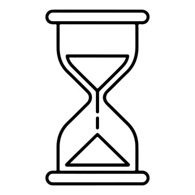 Minimalist siyah beyaz çizim kum saatinin içinden akan kum tanecikleri.