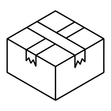 Kapalı bir karton kutunun minimalist, el çizimi izometrik çizimi..