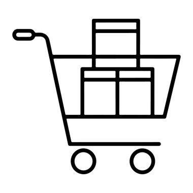 Birkaç istiflenmiş kutu içeren bir alışveriş arabasının minimalist çizimi..